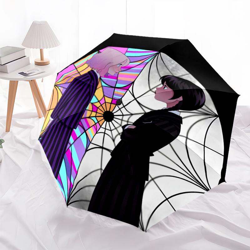 1pc Addams Family Wednesday7 Umbrella, Sun Protection, And UV Shielding. It Has Eight Sturdy Ribs for Outdoor Use And Perfect Gift