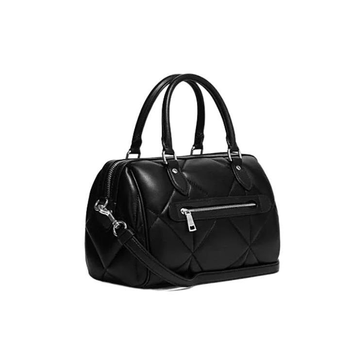 Coach Rowan 26 Solid Color Letter Logo Diamond Quilted Zipper Closure Boston Bag Women Handbags Black CJ610-SVDTV