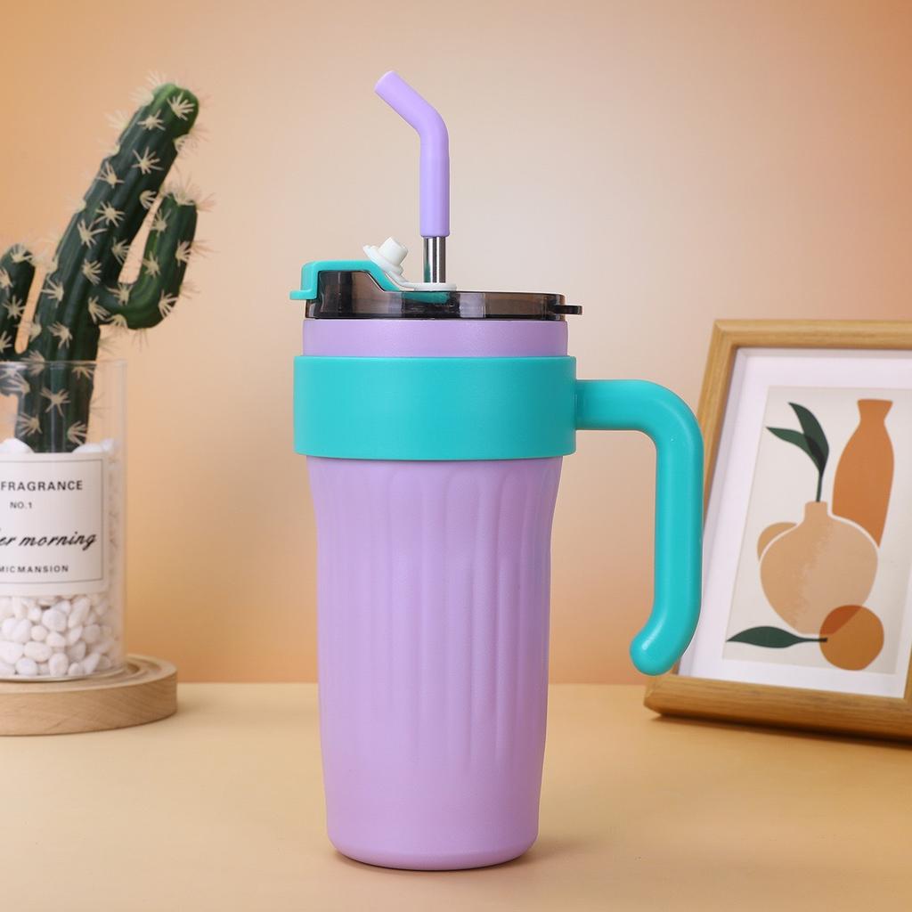 New American handle coffee cup 111 stainless steel thermos cup Big Mac large capacity straw ice cup