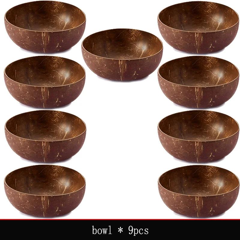 Natural Coconut Bowl 12-15cm Handmade Wooden Tableware Wood Spoon Dessert Fruit Salad Mixing Rice Ramen Bowl Kitchen Dinnerware