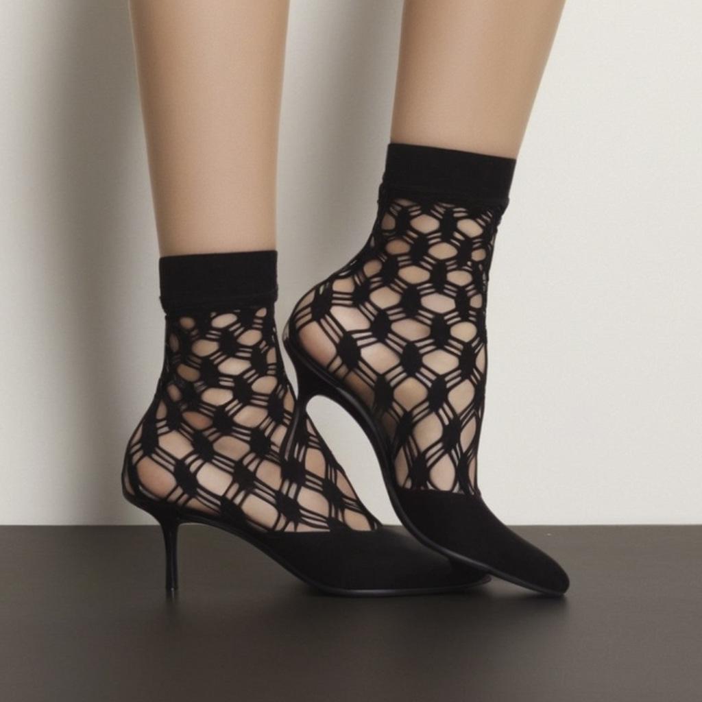 Chaussettes d'été en dentelle résille Perle Noire - Respirantes, Invisibles Grandes Tailles