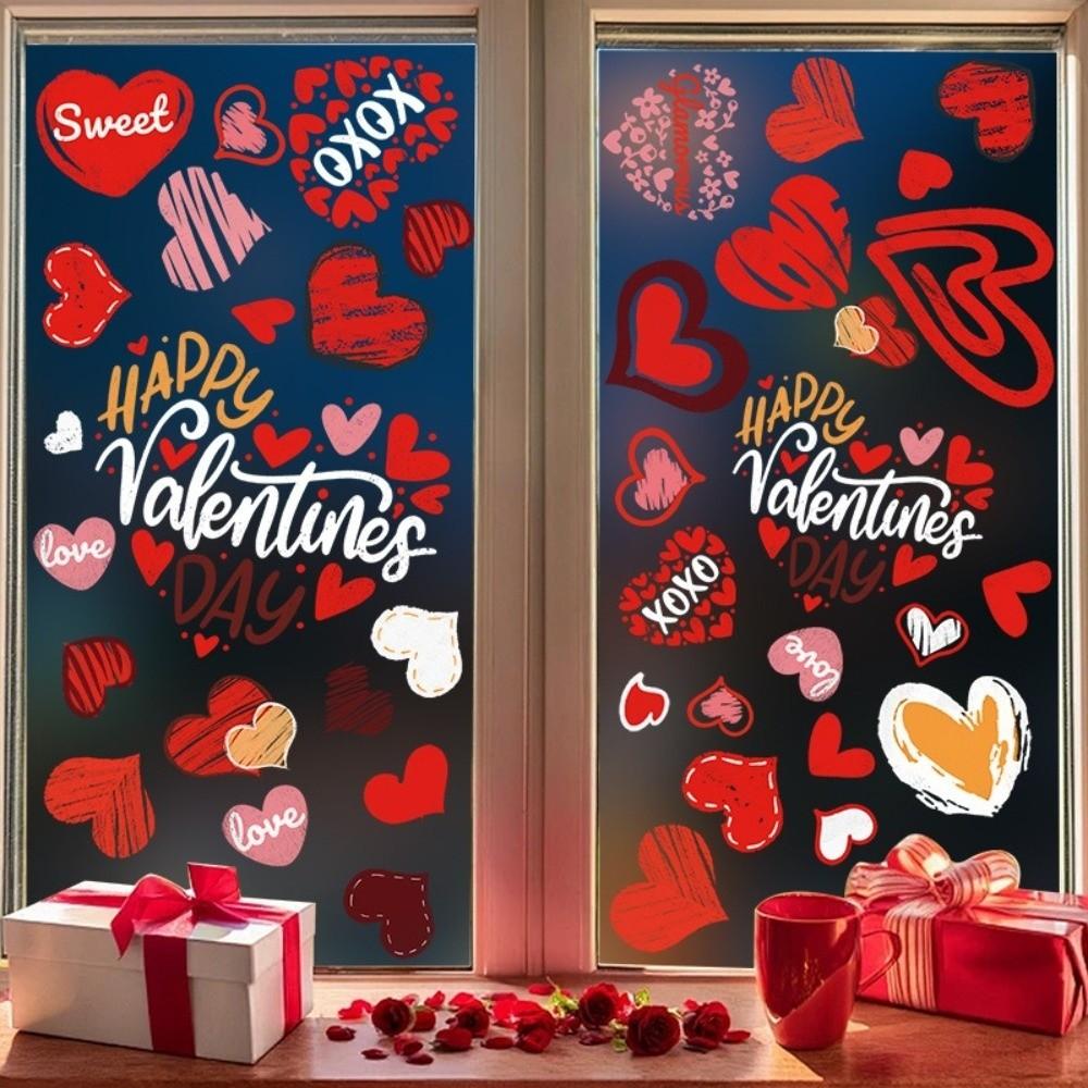 6 Sheets Creative Heart Valentine'S Day Window Stick Double-Sided PVC Window Decals Window Decorations Wedding