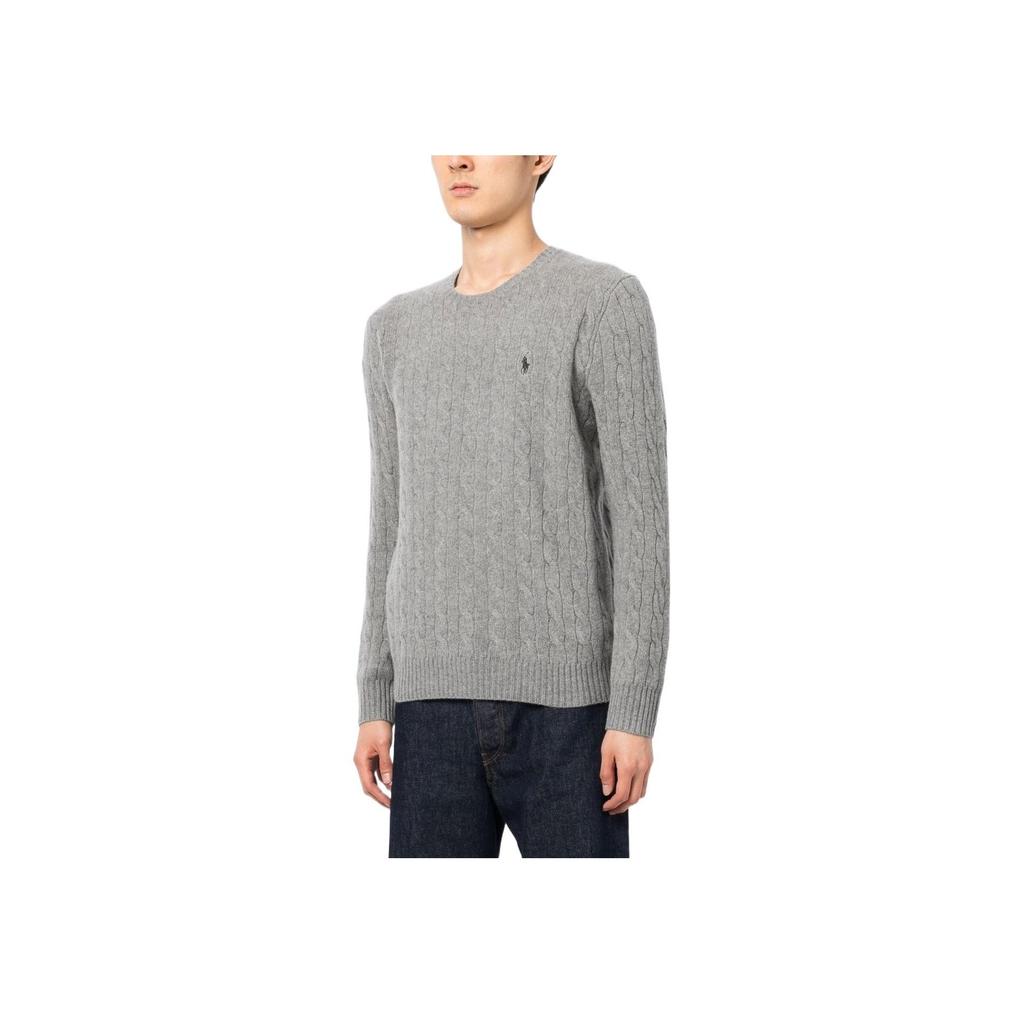 Polo Ralph Lauren SS23 Solid Color Logo Embroidered Cable Knit Cashmere Sweater Men Sweater Light-Gray 710876762-012