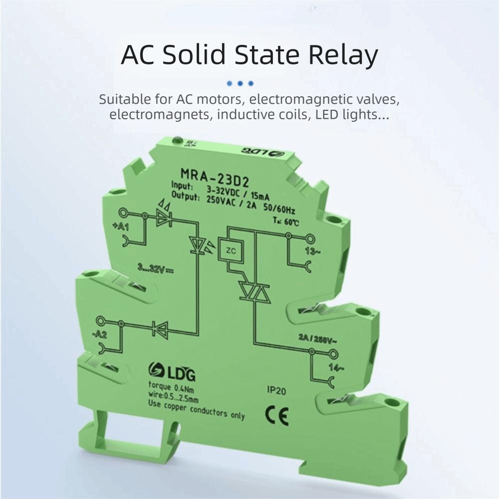 MRA-23D2 Relay 3-32VDC Input 6.2mm Ultra Thin DIN Rail Relay 250VAC 2A Output Solid State Relay Module DIN Rail Mount