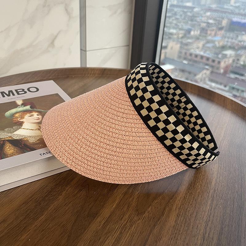 

Путешествие на пляжный отдых соломенная шляпа женская летняя приморская солнцезащитная шляпа женская клетчатая солнцезащитная повязка на голову шляпа с открытым верхом прилив Adult (54-59cm)