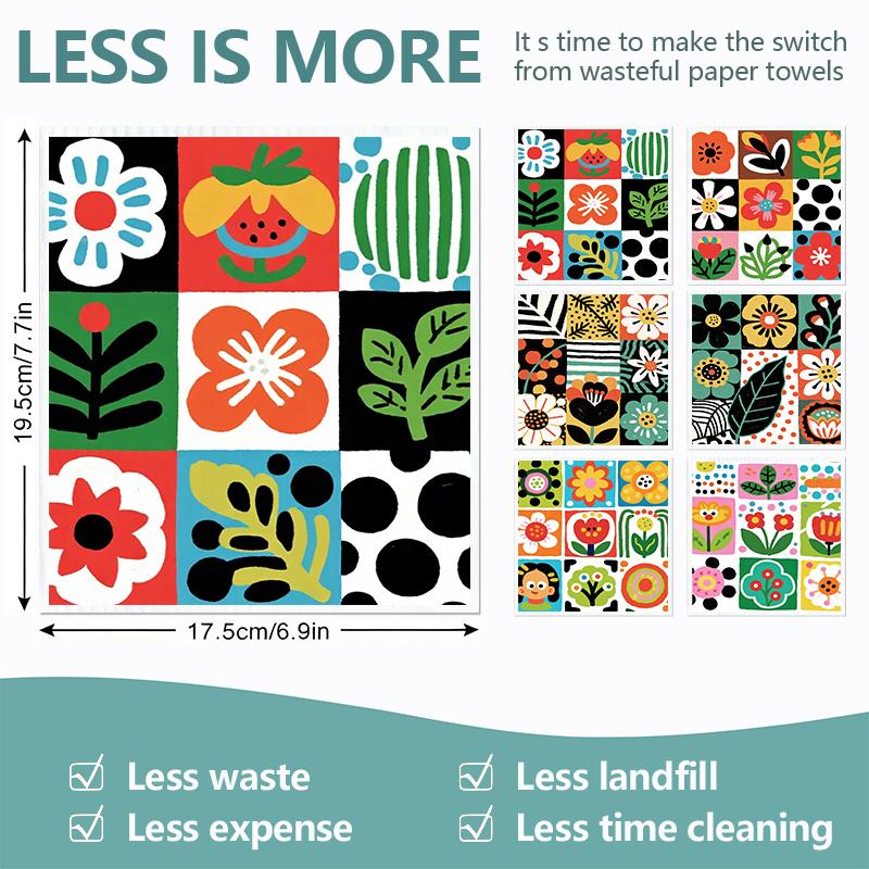 6PCS Cleaning Dishcloths Reusable Kitchen Dish Towels Retro Memphis Style Floral Cloth Absorbent Lint Free Dishcloth Washable Duster Rags Tea Towels