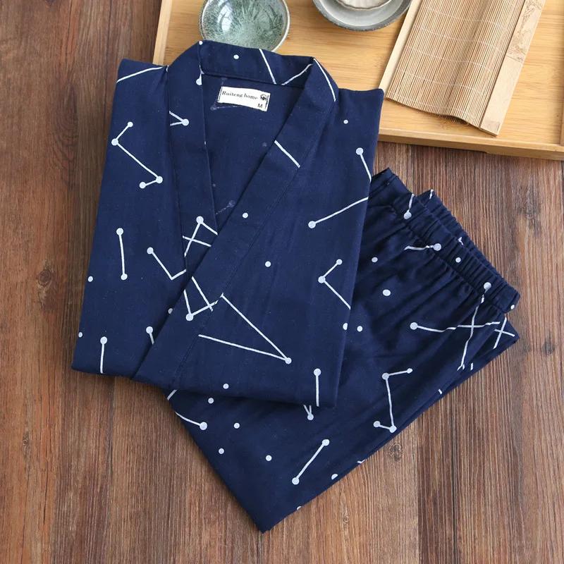 Yedi Kollu Kimono Pijama Seti Kadın İlkbahar ve Sonbahar %100 Pamuk Gazlı Bez Ev Giyim Şirin Tatlı