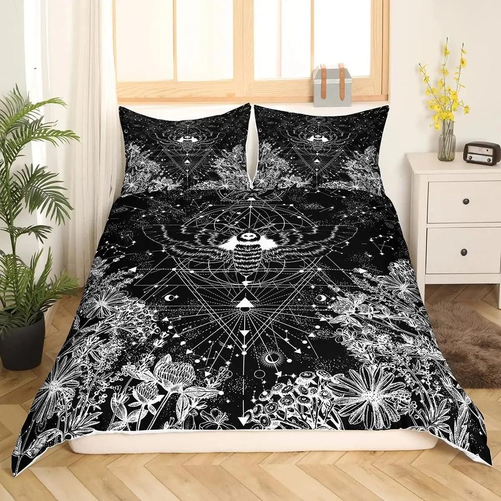 Gothic Skull Death Moth Flowers Comfortable Duvet Quilt Cover Pillowcase Bedding Set Children Bedroom Decoration Home Textile