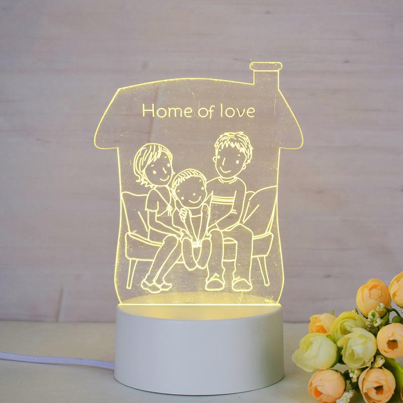 Customize Acrylic 3D Illusion LED Warm White Night Light for Living Room Kids Bedroom Decorative Lamp with USB Power