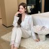 1011 New Spring and Summer Long-sleeved Trousers Ice Silk Pajamas Women's Pure Desire High-end Exquisite Loungewear Set
