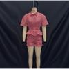 Completo Camicia a Maniche Corte a Quadri con Vita Stretta e Maniche a Bolla Pantaloncini Slim Fit con Decorazione in Pizzo Nuovo Outfit Estivo da Donna