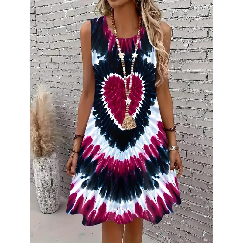 

Модный повседневный топ-майка женский с принтом tie-dye в виде сердец, летний, без рукавов S