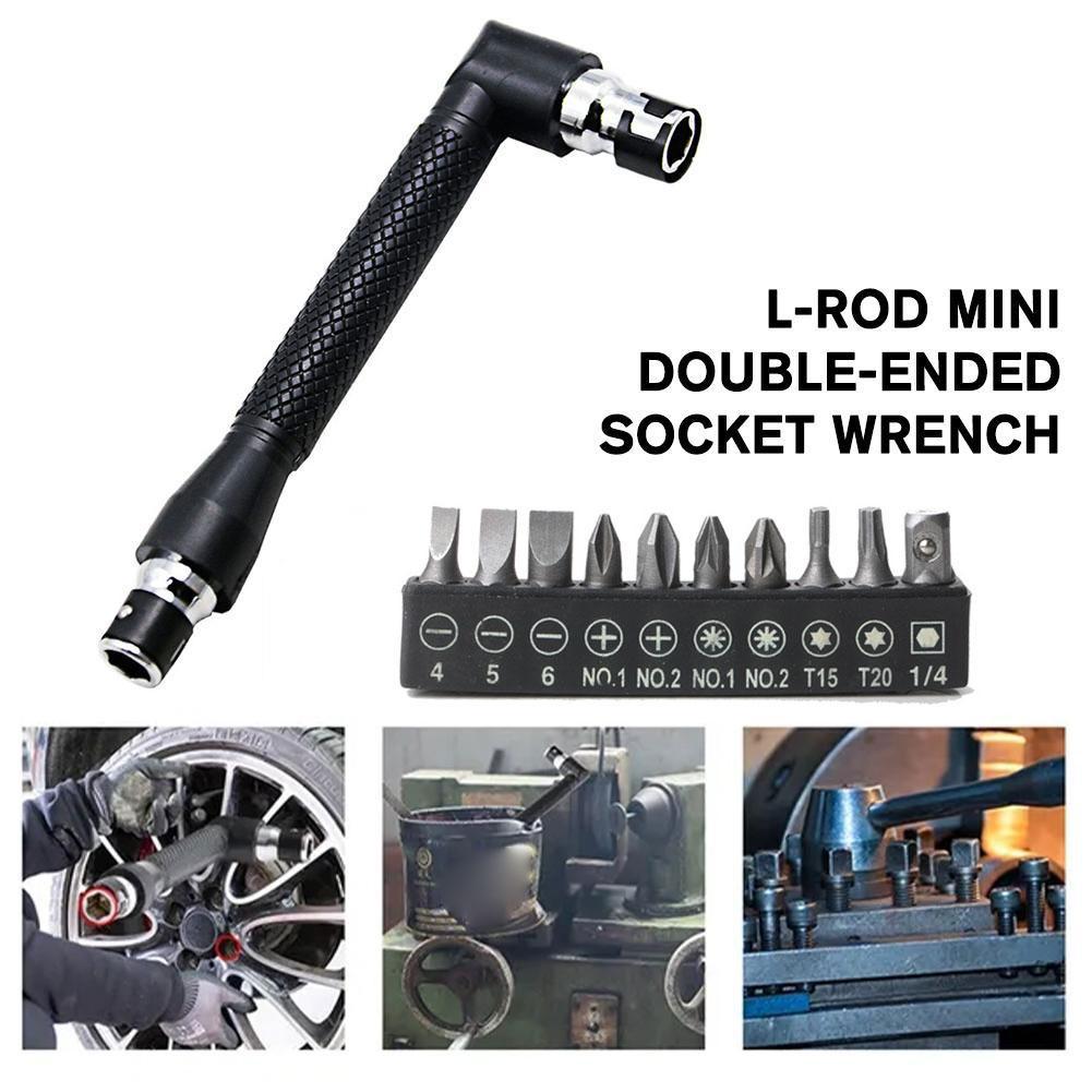 

Mini Double-ended L-socket Wrench 90 Degree Double-end Handle 6.35mm Screwdriver Driver Bit Household Repair Hand Tool Set чёрный