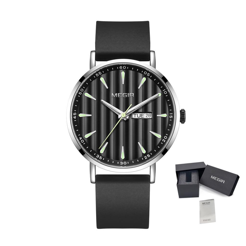 MEGIR Luxury Big Dial Watch for Men Silicone Strap Quartz Sport Wristwatch Waterproof Week Date Display Clock Reloj Hombre 1081