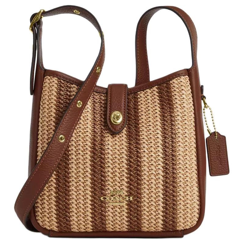 COACH Hadley 20 adjustable shoulder strap weaving technology straw shoulder crossbody bag small size women s gold and mahogany color золотой