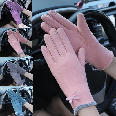 German Velvet Gloves, Warm Ladies Autumn and Winter Students Korean Version of Cute Cycling and Driving Touch Screen Thin Gloves