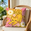 Cute Cartoon Cat Print Cushion Cover Double-Sided Plush Sofa Cushion Covers Organic Breathable Invisible Zipper