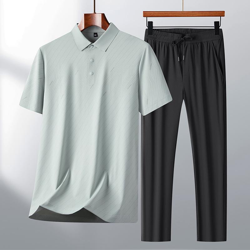 Men's Summer Cool Set: Short Sleeve T-shirt & Breathable Long Pants