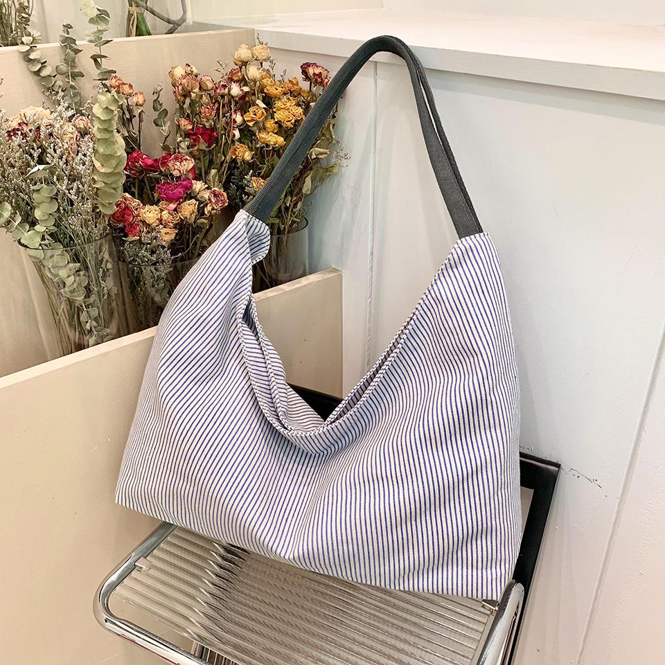 Large Capacity Striped Print Tote Bag Women's Shopping Bag Shoulder Bag Underarm Bag