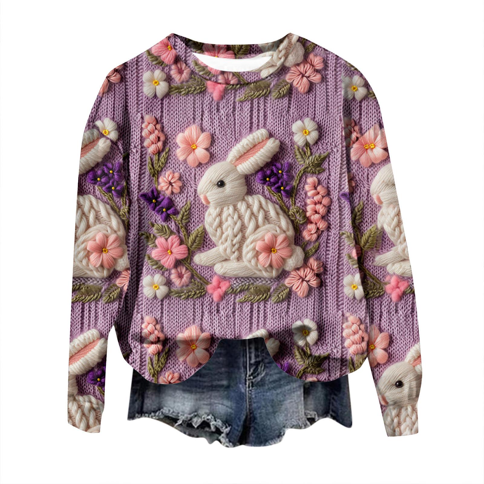 Счастливой Пасхи Повседневные толстовки с капюшоном Кролики Цветочный принт Эстетичный графический худи Осенние длинные рукава Модные большие толстовки Femme 4XL