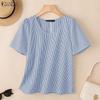 ZANZEA Blusa da Donna Casual Girocollo Stampa a Quadri Manica Corta Larga