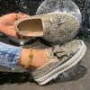 Large Size Muffin Platform Single Shoes Women's New Flat Bottom Round Head Bow Sequins One Pedal Lazy Shoes