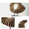 Resin Circular Form Sculpture WoodLook Abstract with Base Carved Statue Ebony