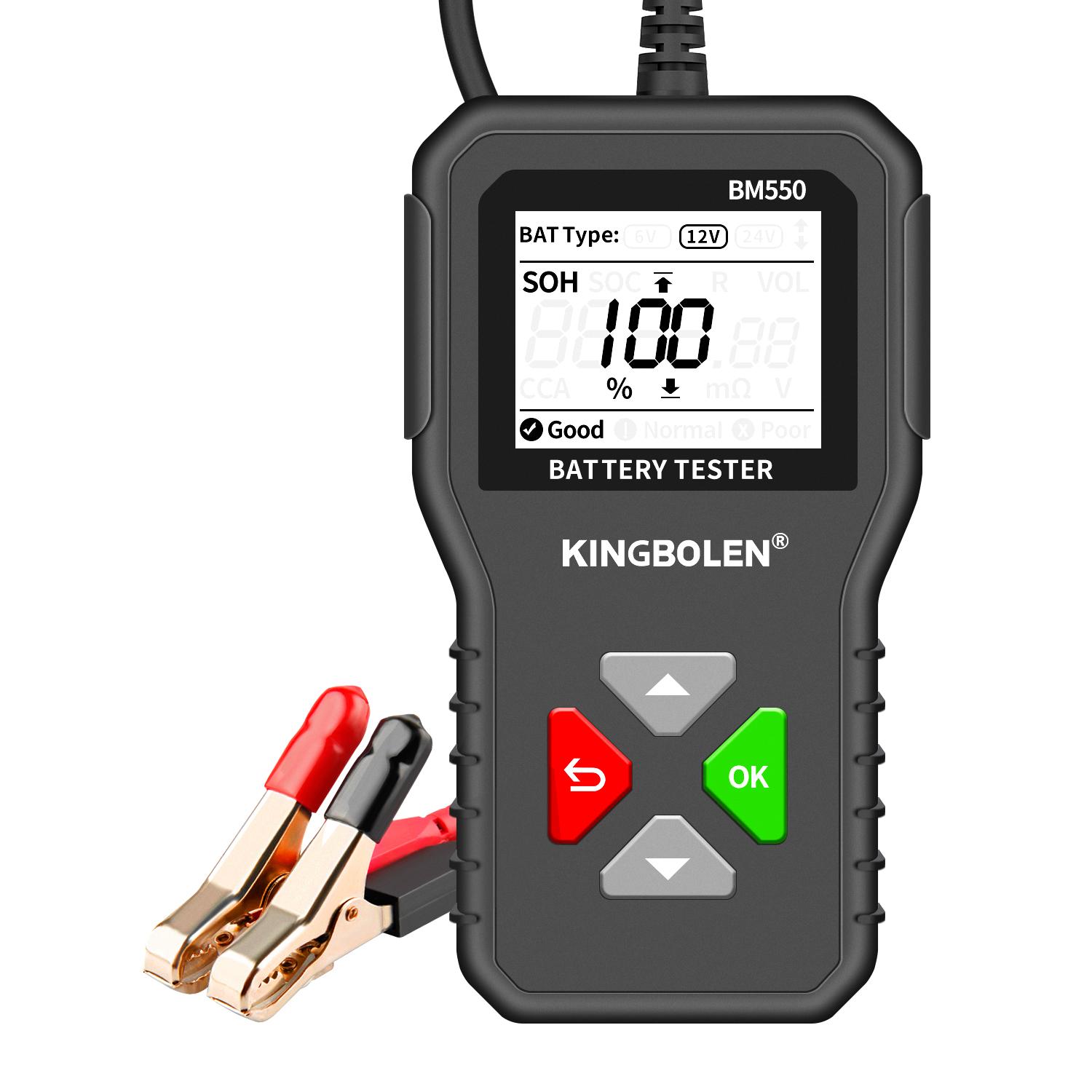 

KINGBOLEN BM550 PLUS Car Battery Tester 6V 12V 24V LED Display 100-2000 CCA 2-200Ah Automotive Alternator Tester Digital Battery BM550