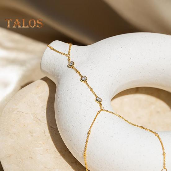 Women Bracelet Ring Integrated Alloy Retro Ethnic Rhinestone Decor Hand Chain Bracelet Ring Hollow Chain Finger Ring Bracelet Boho Beach Jewelry Gift