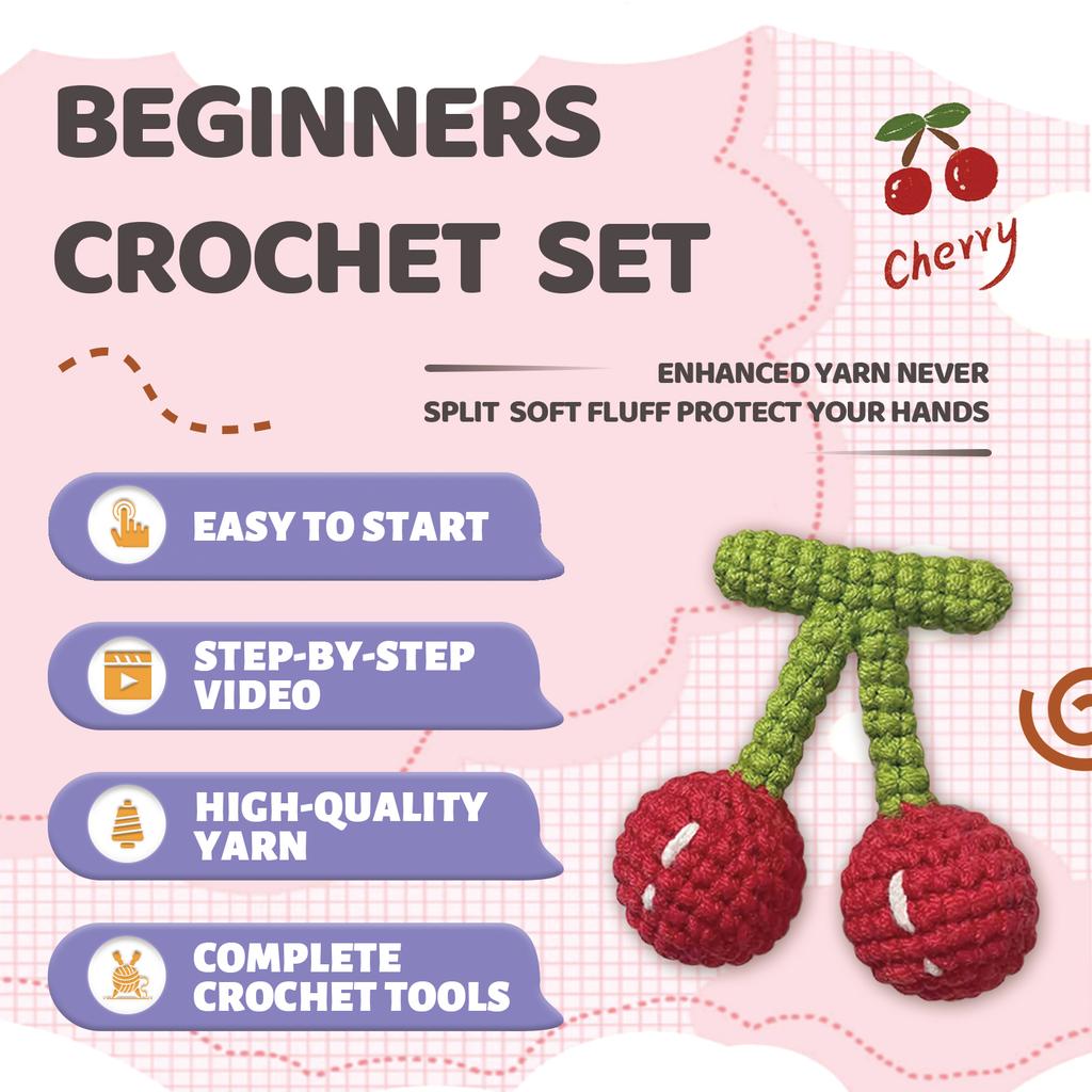 1PC Cherry Crochet Set for Beginners,Include Step-by-Step Video Tutorials(Accessories In Random Color)