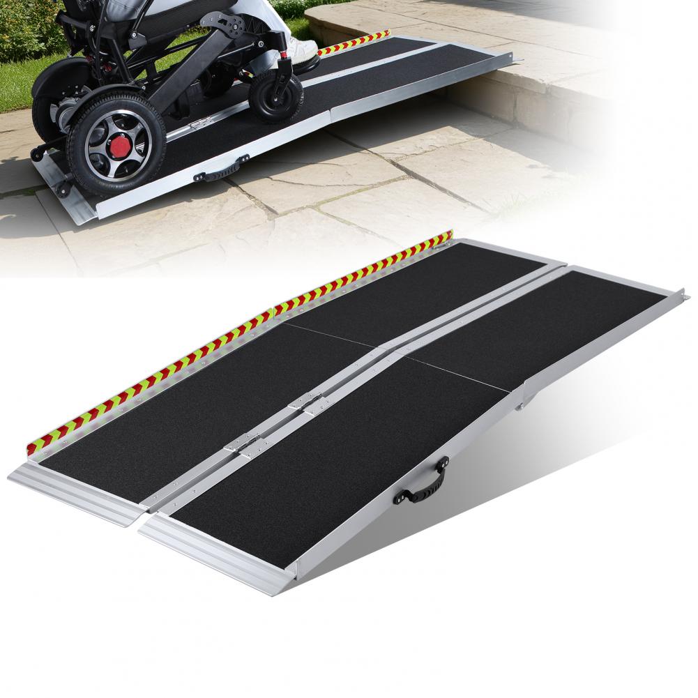 5/6FT Folding Wheelchair Ramp for Disabled Person, Home Steps Doorway Handicap Ramp, Aluminum Alloy Barrier Free Aid Hinge Ramp