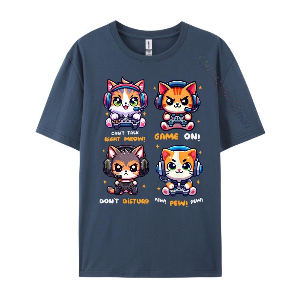 Gamer Cat Funny Gaming Video Games Pew Kawaii Cat Tee Shirts for Men 3XL Men Clothing Printed TShirt