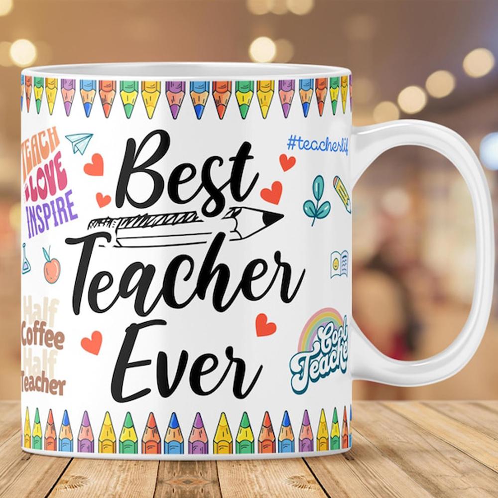 Best Teacher Ever Coffee Mug Teacher Appreciation Gift Crayons Design Cup Expressing Gratitude to Teachers Teacherlife Drinkware 11oz