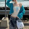 Holiday style long-sleeved knitted cardigan Spice Girl lace-up chic tube top women's spring new fashion suit