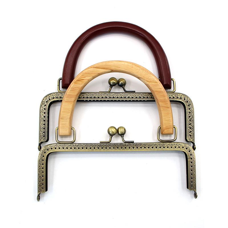 20CM Dark Embossed Bronze Handbag Handle with 25CM Square Wood Clasp and Smooth Screw Material