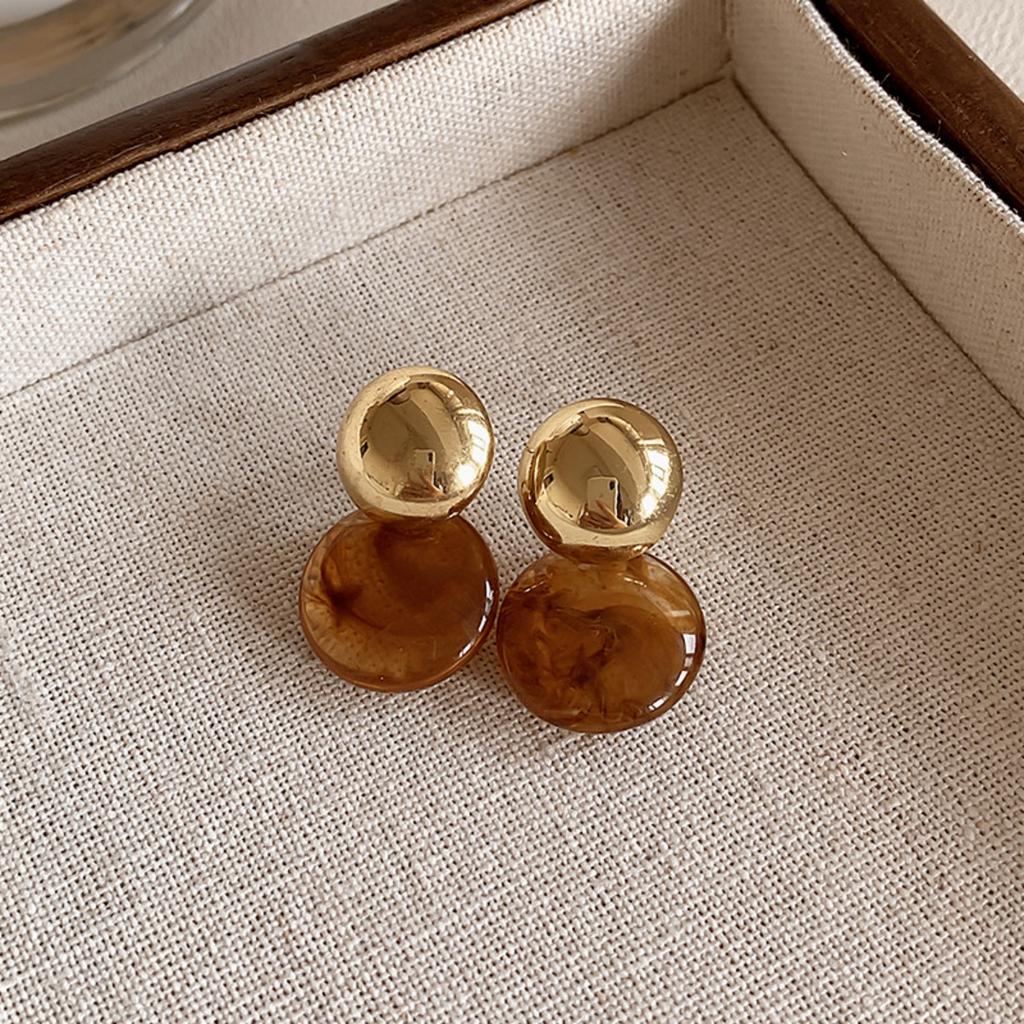 Vintage Brown Color Tiger Eye Stone Square Stud Earrings Punk Geometric Irregular Round Waterdrop Earrings For Women Men Jewelry