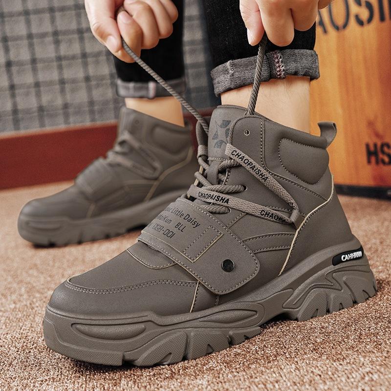 Autumn and Winter Men's Platform High-top Tide Shoes Outdoor Casual Hiking Shoes Sports Heightening Tooling Martin Boots