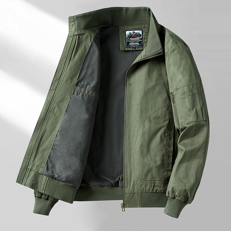 Frühlings- und Herbst Herren Baumwolle Freizeit Revers Locker Jacke Outdoor Multi-Taschen Reise Reißverschluss Rippstrickjacke