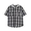 Hooded Short-sleeved Shirt Women's Design Sense Niche Summer Loose Plaid Shirt Trendy Commute Outside Vintage Loose Women Casual Top