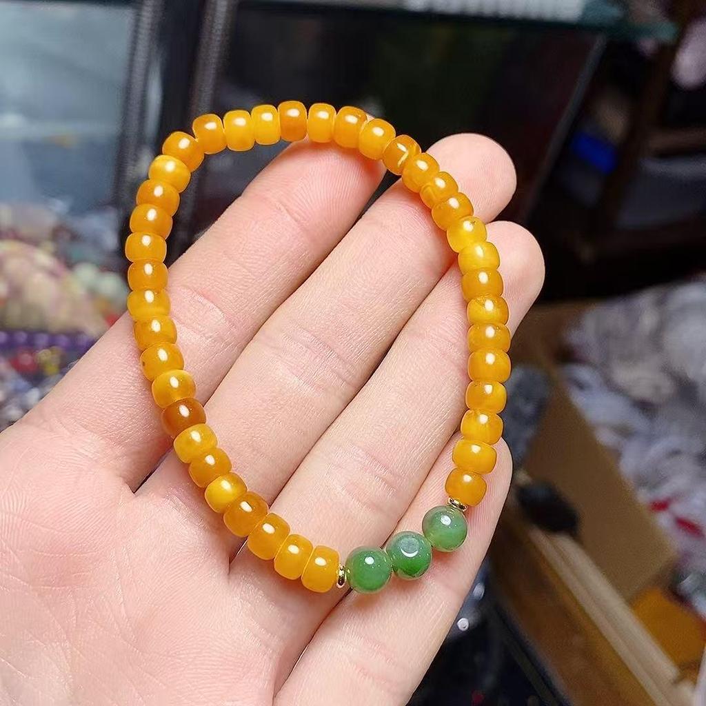 Beeswax and Hetian Jade Bracelet with Jasper Beads - Zodiac-Style Unisex Ornament