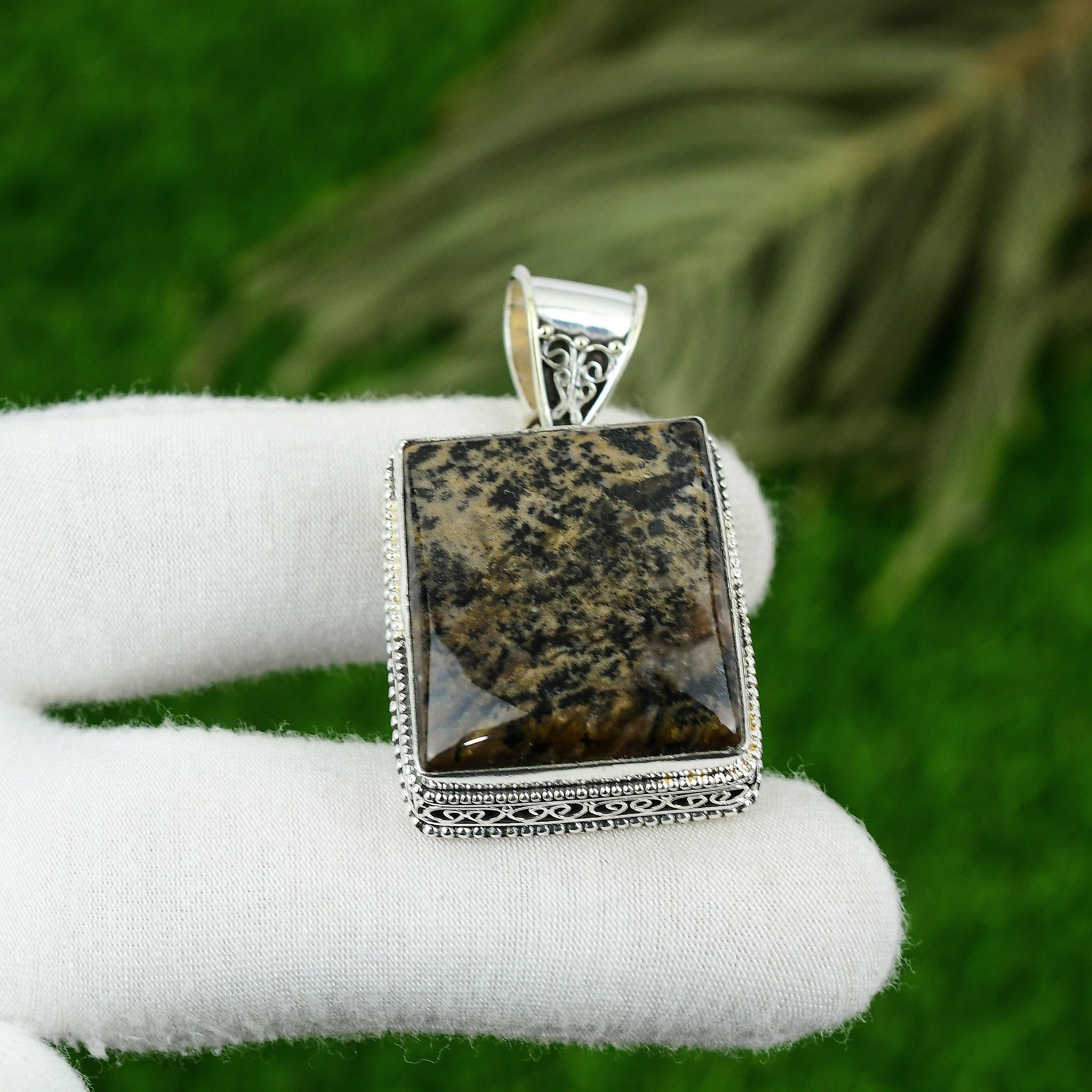 

Honey Dendrite Opal Stone 925 Silver Trendy Bezel Vintage Sister Pendant Jewelry