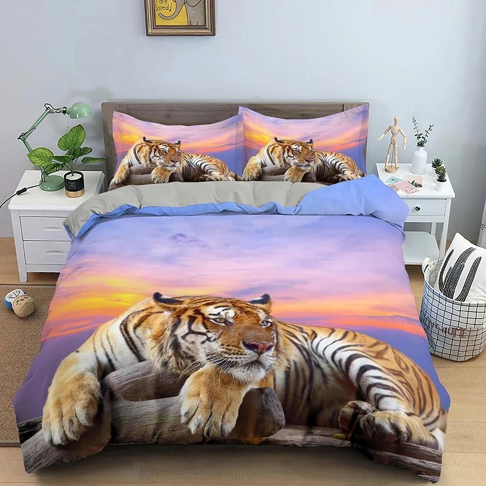 Tiger Ferocious Animal Bedding Set Boys Girls Twin Queen Size Duvet Cover Pillowcase Bed Boys Adult Fashion Home Textileextile