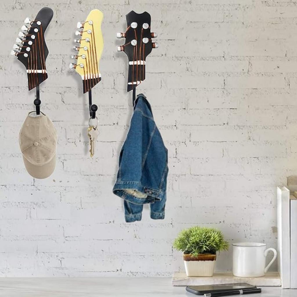 Decorative Hooks Gifts for Music Lovers, Guitar Music Decor, for Wall Hanging Clothes Coats Towels Keys Hats, Wall Mounted Heavy Duty