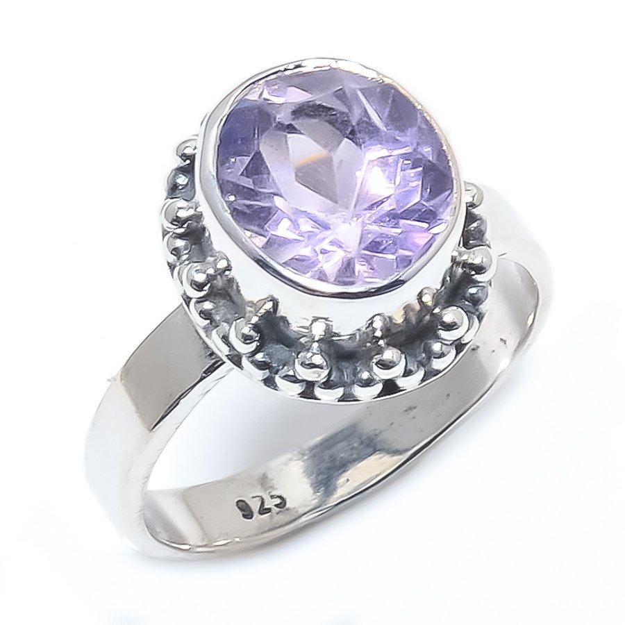 Anillo de regalo de amatista rosa natural, hecho a mano en plata de ley 925, tamaño 6, J6g25