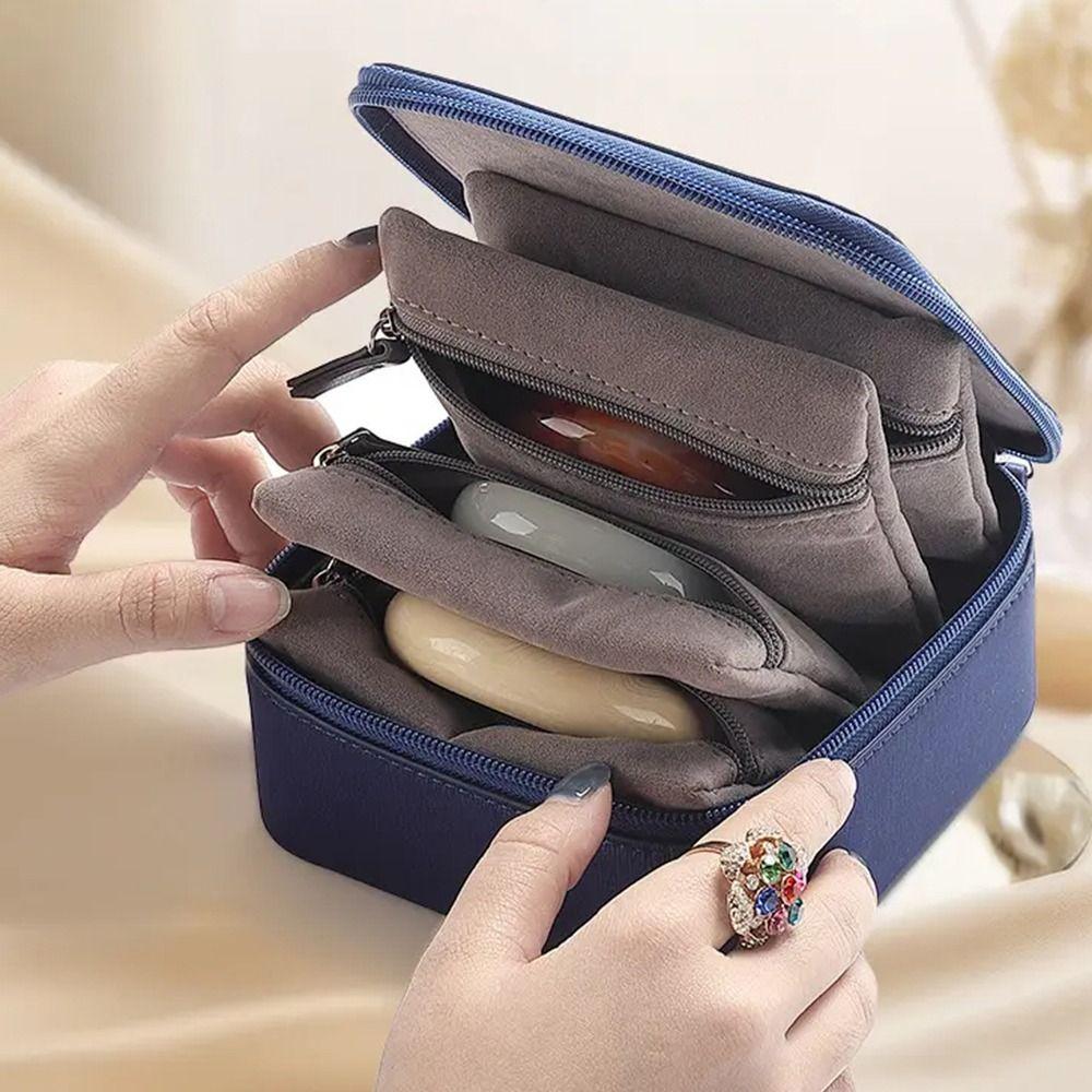 

Zipper Travel Jewelry Storage Bag Multiple Compartments Necklace Organizer Ring Box чорний