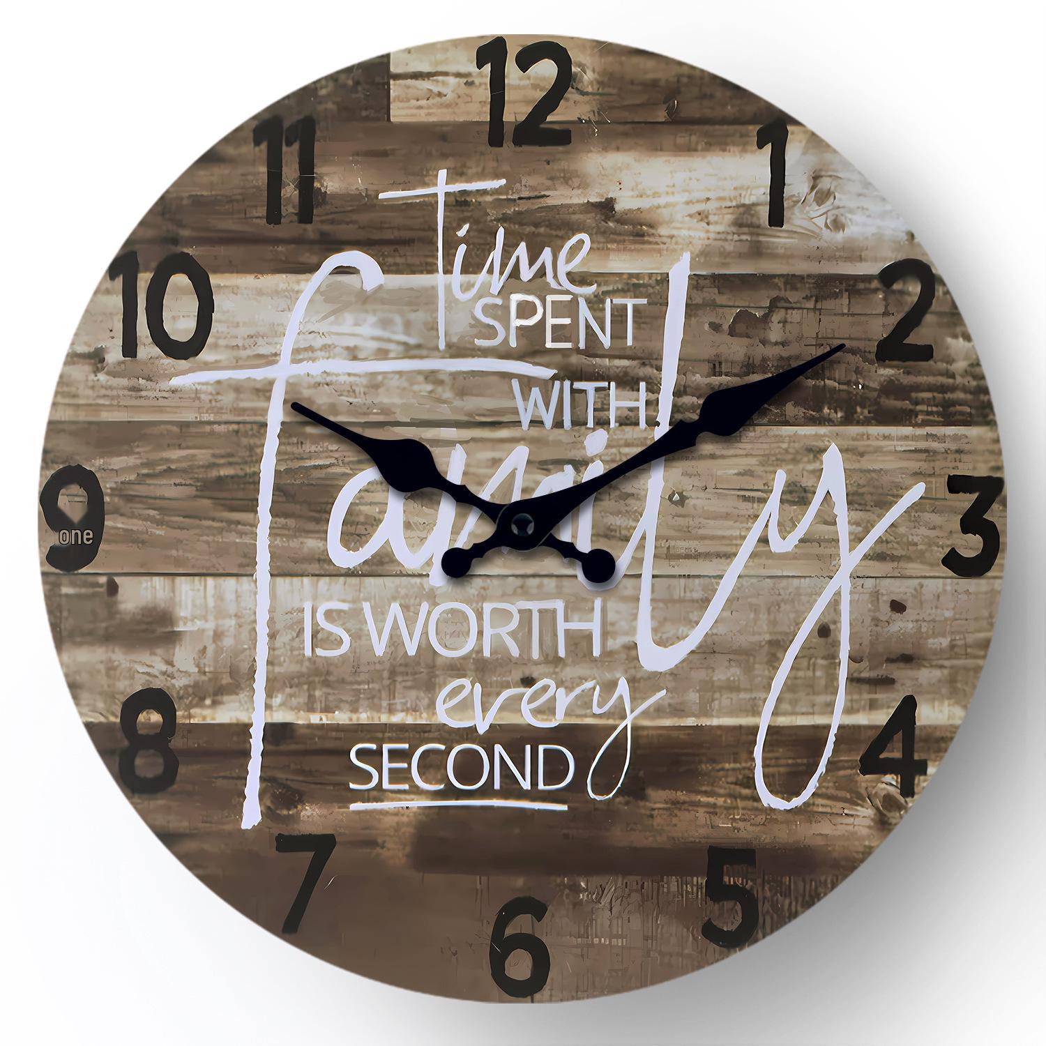 

12 Ретро Дерев яний Настінний Годинник для Вітальні - Безшумний Дизайн