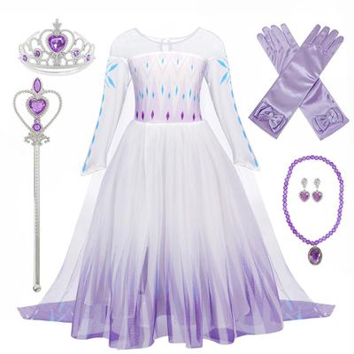 Halloween Mädchen Prinzessin COS Verkleidung Anzug Netzkleid Krone Schmuck Handschuhe Zauberstab 6-tlg Set