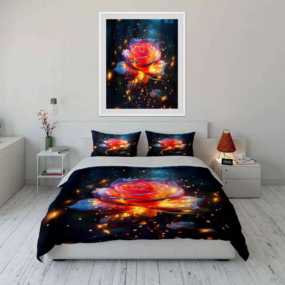 "Glowing Rose Decor Set" Soft Comfortable Duvet Cover Bedding Set Included 1*Duvet Cover & 2*Pillowcases, gift