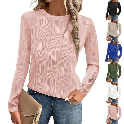 Women's Casual Solid Color Crew-neck Loose Long-sleeved T-shirt Top
