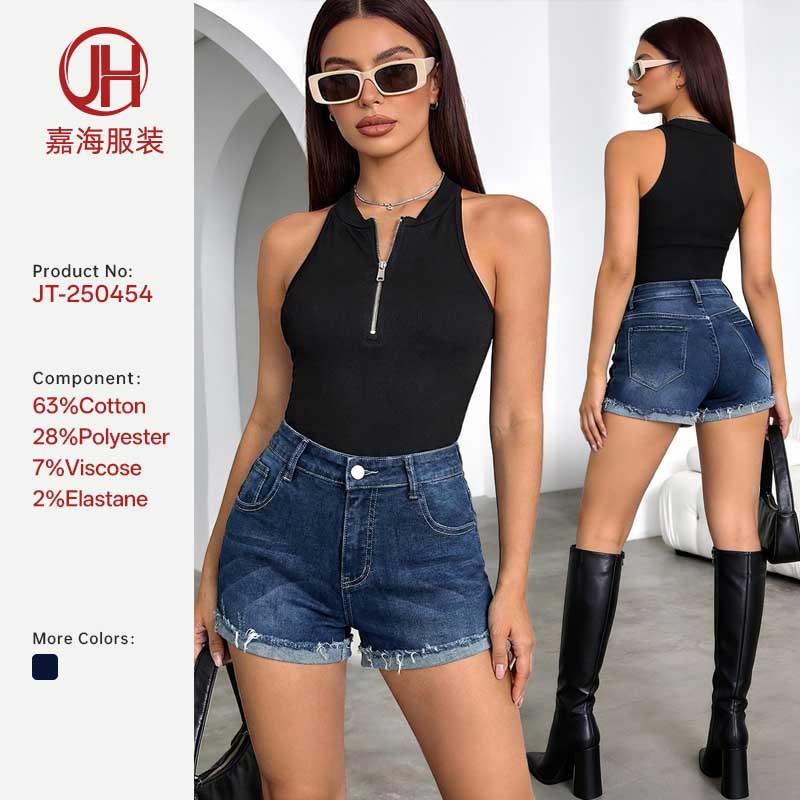 Women s Low Waist Denim Shorts Straight Leg Shorts Slight Stretch Frayed Hem Dark Blue Vintage Retro Spring Minimalist Hot Jean Shorts S